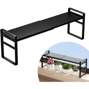 Retractable Over The Sink Shelf - Carbon Steel Window Sill Plant Shelves, Kitchen Counter Shelf for Plants & Storage Organization Accessories (Black)