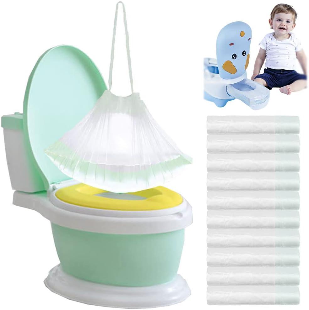 100 Pack Potty Chair Liners Disposable,Drawstring Training Toilet Seat Liner Bags Cleaning Bag for Kids Toddlers Outdoors Travel (Green)