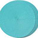 FunWheat Round Braided Placemats Set of 4 Table Mats for Dining Tables Woven Washable Non-Slip Place mats 15inch (Turquoise, 4pcs)