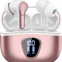 Wireless Earbuds, Bluetooth 5.4 Headphones HiFi Stereo, Bluetooth Earbuds with ENC Noise Cancelling Mic, IP7 Waterproof in Ear Earphones, 48H, LED Display Ear buds for Pad Workout Sports, Rose Gold