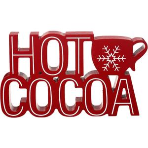Roowest Christmas Hot Cocoa Bar Sign, Hot Cocoa with Mug Words Wood Tabletop Decoration Coffee Bar Wooden Block Sign for Table Shelf Home Kitchen Coffee Shop