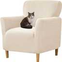 HFCNMY Banquet Armchair Slipcover,Stretch Knitted Jacquard Armchair Cover Washable Chair Covers Soft Chair Slipcovers with Arms Armchair Slipcovers for Living Room Furniture Protector Beige