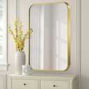 FARMER 20x30 Inch Matte Gold Bathroom Mirrors for Wall, Brushed Bathroom Vanity Mirror with Rounded Edge, Metal Framed Rectangle Mirrors for Bathroom or Living Rooms, Hangs Horizontally or Vertically