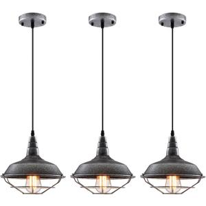 Black and Silver Pendant Light fixtures 10.5 inches 3 Packs, Matte Pendant Lights Kitchen Island, Industrial Pendant Light, Vintage Farmhouse Pendant Lights for Dinning Room Entryway Barn
