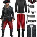 Spooktacular Creations Men Pirate Costume, Adult Pirate Shirt Vest Viking Pants Hat Set for Halloween Themed Parties (X-Large, Black)