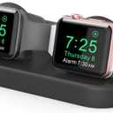 Delidigi Dual Charger Stand Holder Compatible with Apple Watch Ultra 3/2/1, SE 3/2/1, Series 11 10 9 8 7 6 5 4 3 2 1 (49/46/45/44/42/41/40/38mm) Silicone Double iWatch Charging Stand (Black, Charger Not Included!)