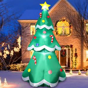 7 FT Christmas Inflatables Tree Decorations Outdoor, Blow up Christmas Tree Yard Decor with LED Lights Star Treetop & Colorful Candy for Xmas Holiday Party Indoor Garden Patio Display Hall Lawn Decor
