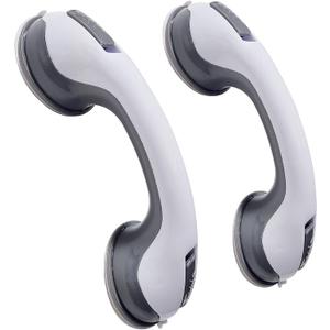 12'' Portable Grab Bars for Bathroom,Ultra Grip Dual Locking Shower Handles for Elderly,Safety Suction Grab Bars for Shower,Balance Assit Hand Rail Support,Injury,Senior,Kids(Gray, 12"-Pack of 2)