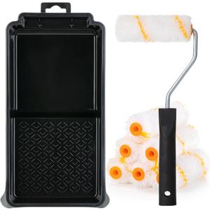 Bates- 4 Inch Paint Roller Kit, 8 pcs, Small Paint Roller Kit, 1x Plastic Paint Tray, 1x Roller Frame & 6X Microfiber Covers