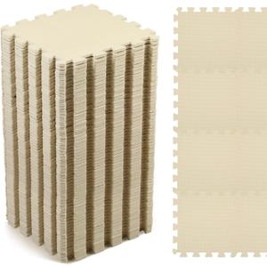 Nuanchu 60 PCS Kids Foam Puzzle Floor Mat Bulk - Solid Color Foam Play Mat with Borders Interlocking Multi Use Floor Rug for Children, 12 Inch(White)