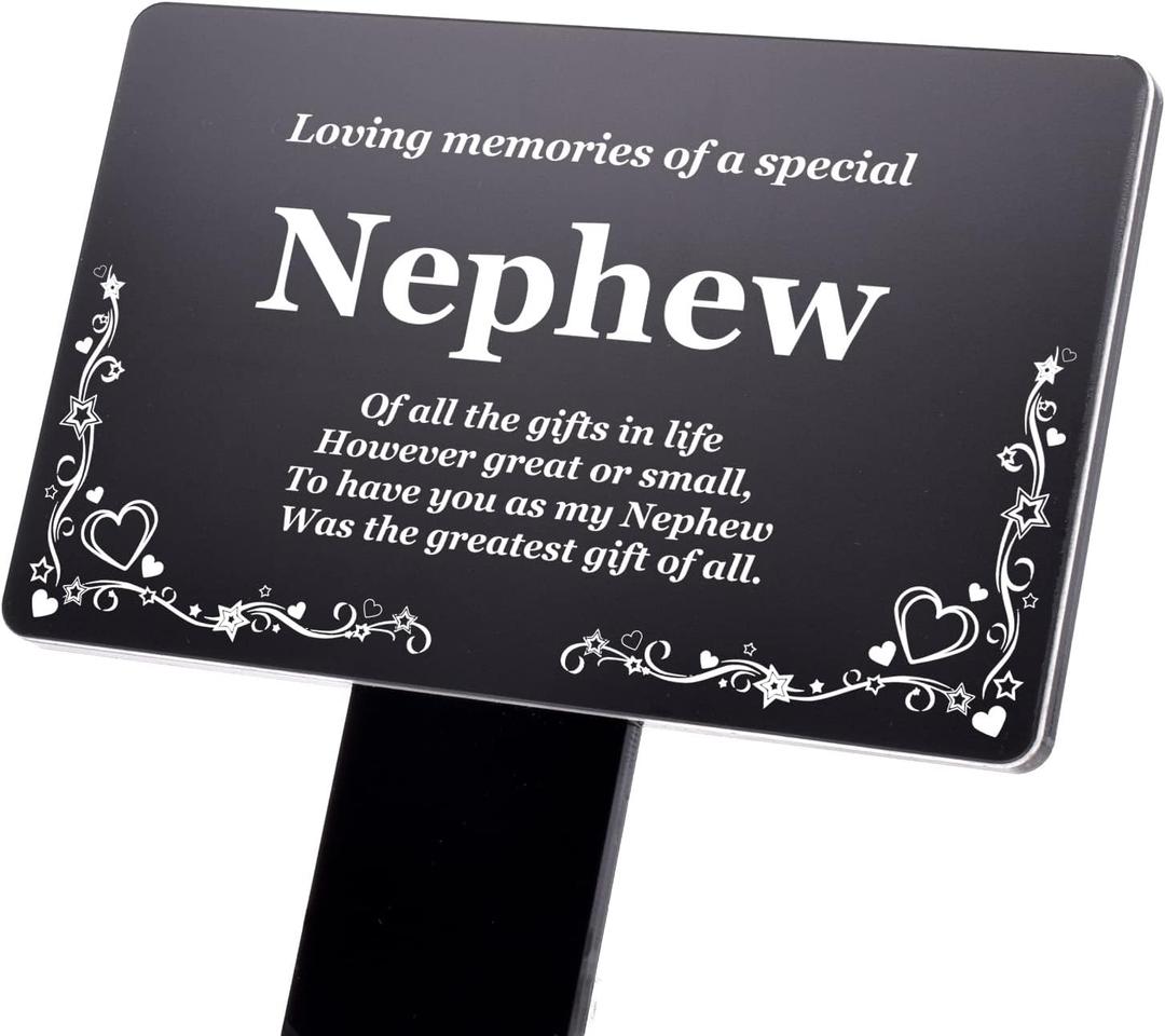 Origin Nephew Memorial Stake - Engraved with Poem (Gold/Silver/Copper or Black & White Plaque) Active (Black)