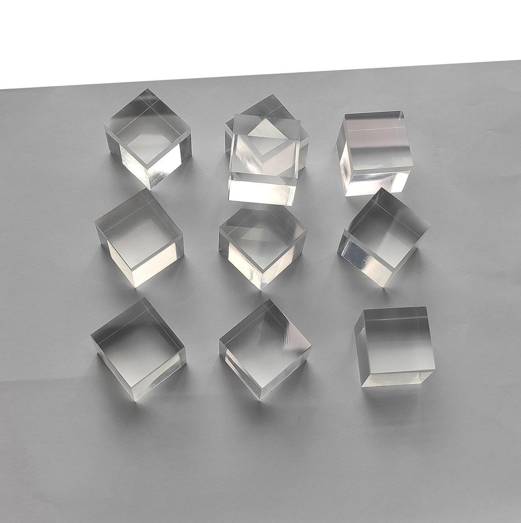 10 Pcs 1" x 1" x 1" Clear Acrylic Square Cubes Blocks - All Sides Polished, Plexiglass Plastic Cube Rod Peg
