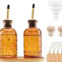 Olive Oil Dispenser Bottle for Kitchen, Elegant 8.5oz Oil Dispenser with Stainless Steel Pourers, Coffee Syrup Dispenser Bottles with Funnel, Glass Oil Dispenser for Kitchen-2pcs (Brown)