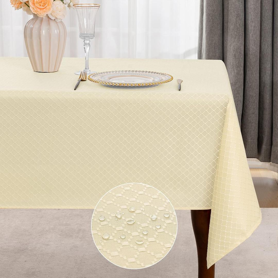 joybest Rectangle Table Cloth Oil-Proof Spill-Proof Wrinkle Resistant Tablecloths, Washable Polyester Fabric Heavy Weight Table Cover for Kitchen Dinning Outdoor Picnic Decoration, 52 x 70 Inch, Beige