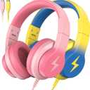 Kids Headphones for School 2 Pack,USB C Headphones for Kids,85dB Volume Limiter,HD Stereo Sound,Comfortable Fit,Adjustable&Foldable,Ideal for Learning/Travel/ iPad/Tablet/PC-Gradient Pink+Light Yellow