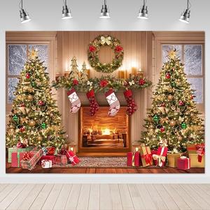 Mocsicka 7x5ft Christmas Fireplace Backdrop Winter Xmas Eve Family Party Photography Decorations Background Christmas Tree Gifts Garland Christmas Fireplace Photo Prop Supplies