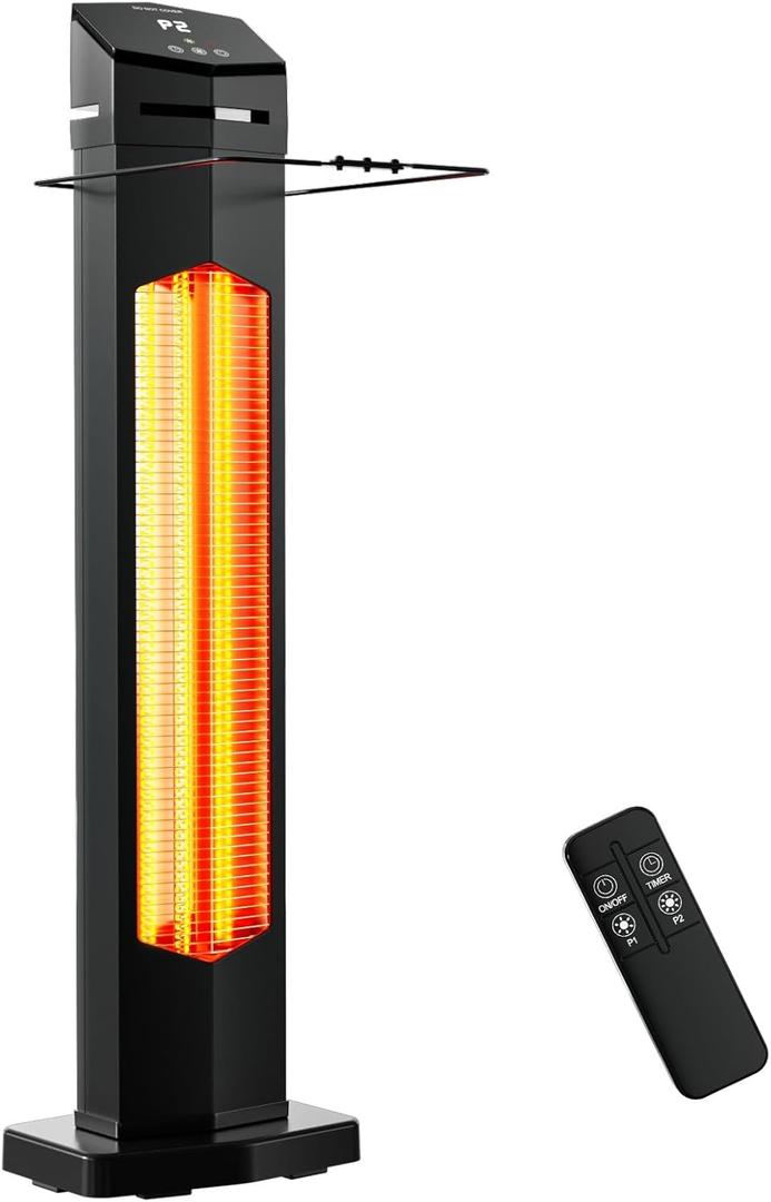 1500W Electric Patio Heater, 36inch Infrared Heater with Remote, IPX5 Waterproof Infrared Tower Space Heater, 2 Heat Levels, 12H Timers, Tip-Over & Overheat Protection for Garage, Indoor, Home