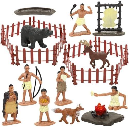 ONEST 22 Pieces Native American Figurines Indian Figurines Indians Historical Plastic Action Figures for Projects Decoration Birthday Gift Dollhouse Cake Toppers