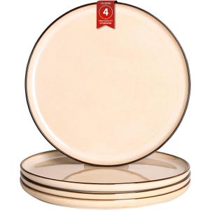 Dinner Plates Set of 4: Ceramic 10.7 Inch Handmade Reactive Glaze Stoneware Plates for kitchen, Modern Dinnerware Plates, Microwave & Dishwasher Safe, Scratch Resistant (Beige)