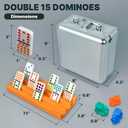 Queensell Mexican Train Dominoes Set Double 15 with 8 Holders - Wooden Hub and Tiles Holders - Double 15 with Dots (D15 + 8 Holders)
