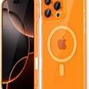 LoeoeL for iPhone 16 Pro Case Clear Mag Safe, Magnetic Transparent TPU Silicone Compatible with Magsafe Phone Case for Women, Slim Thin Glossy Non-Yellowing Bright Hard Plastic, Neon Orange