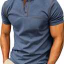 Mens Casual Short Sleeve Henley Shirt Button Front T Shirt with Pocket Lightweight Breathable Summer (Blue, M)
