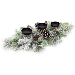 Christmas Table Centerpieces Decorations, 27.5 Inch Designed with Flocked Pine Needles, Frosted Pine Cones for Dining Table Mantel (Snowy) (Cedar)