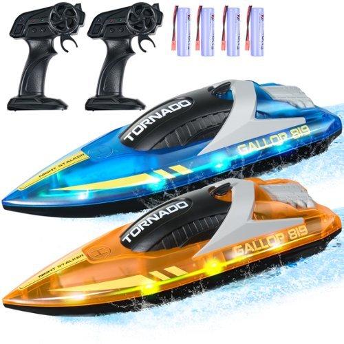 VEVOR VEVOR - RC Boat, 2 Pack 2.4GHz 12 km/h, Remote Control Boat for Pools & Lakes, Racing Boat with LED Light, 4 Rechargeable Batteries - Blue, Orange