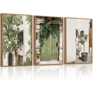 CHDITB Vintage Italy City Framed Wall Art, Nature Botanical Olive Green Wall Decor, Rustic Italian Landscape Painting, Modern Minimalist Country Art Prints for Living Room, Bedroom, Office 24"x36"x3