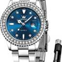OLEVS Ladies Watch Diamond Dress Quartz Analog Female Watches Stainless Steel Two Tone Waterproof Luminous Day Date for Womens Wrist Watch Gift