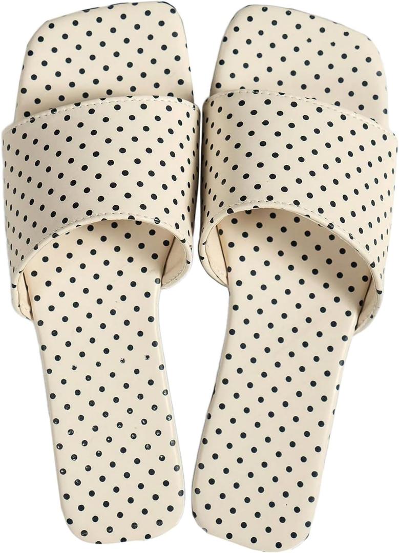 Verdusa Women's Polka Dots Square Toe Slip On Sandals Casual Summer Slides (White)