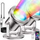 LyLmLe LED Pond Lights with APP Control, 6W SS316 Stainless Steel RGB Underwater Fountain Light with 12V Transformer, IP68 Waterproof Outdoor Underwater Lights for Pond Waterfall, Black Wire(2-Spots)