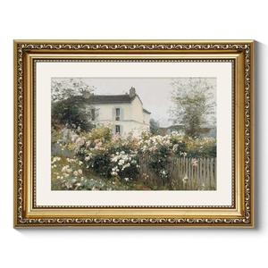 ARPEOTCY Vintage Cottage Garden Wall Art, Framed Floral House Painting Print, French Country Style Home Décor, 14x11 Inch Countryside Landscape Picture for Living Room, Bedroom, Hallway, Missing Parts