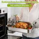 2 Pcs 14.17"15.35" Stainless Steel Roasting Pans with Handles, Baking Pan for Oven with 2 Pcs Flat Racks, Heavy Duty, Dishwasher Safe Rectangular Lasagna Pan with Handles for Turkey Chicken, Silver