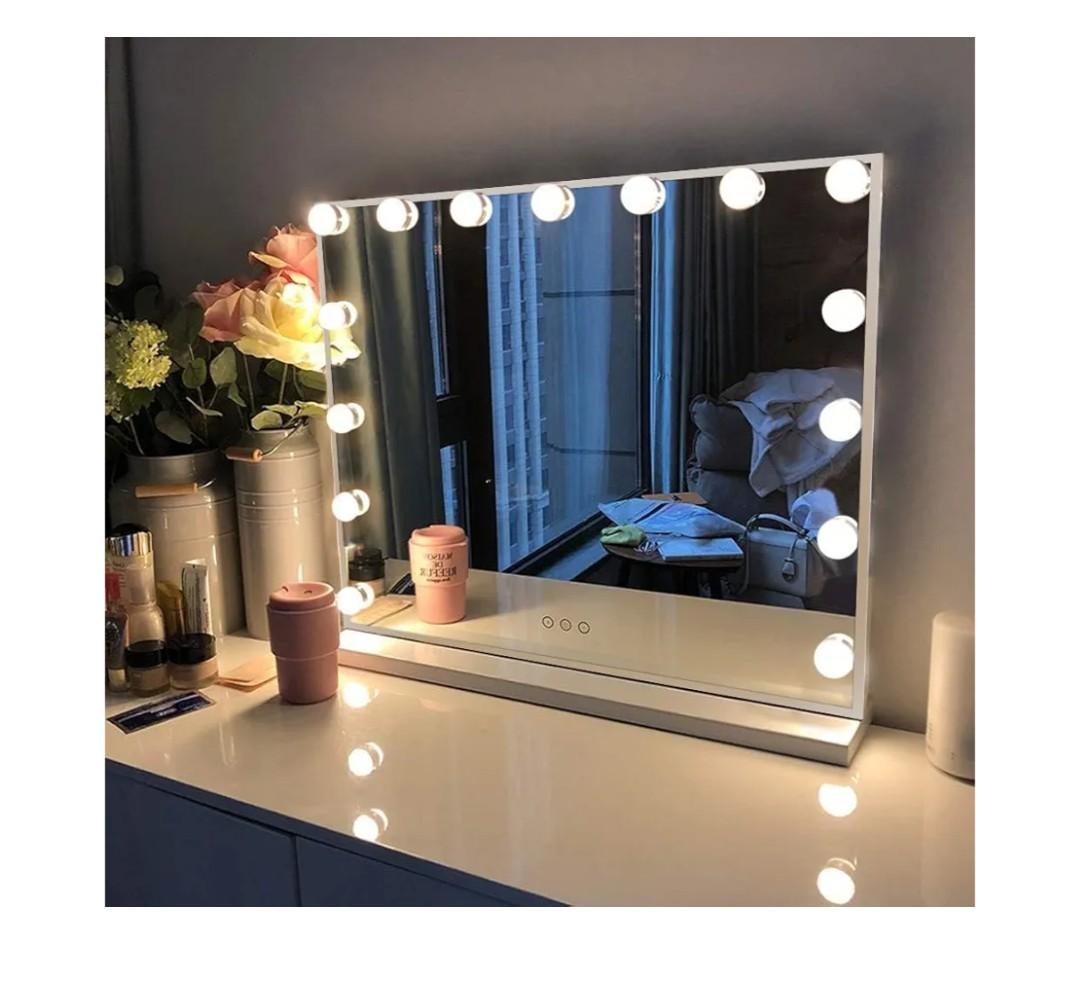 FENCHILIN Vanity Mirror with Lights, Hollywood Lighted Makeup Mirror with 15 Dimmable LED Bulbs for Dressing Room & Bedroom, Slim Metal Frame Design, White
