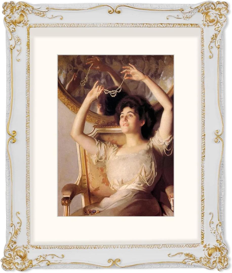 SIMON'S SHOP 11x14 Picture Frame Matted for 8x10 Photo, Vintage Style Poster Frames 11x14, White with Gold Accents Wall Mounting Gallery Wall Dcor