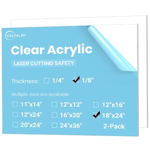 CALPALMY (2-Pack) 18x24 Inch Clear Acrylic Sheet - 1/8 Inch Thick Acrylic Plexiglass Panel for Laser Cutting, DIY Crafts, Signage, and Engraving Projects