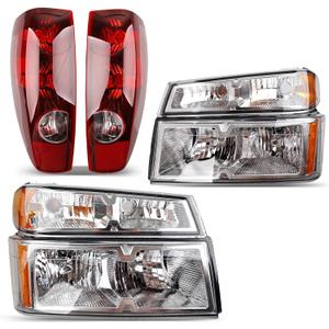 2 x Headlights Tail Lights Combo Compatible with 2004-2012 Chevy Colorado/GMC Canyon, 2006-2008 Isuzu I-Series - Headlamp Taillight Replace GM2502234, GM2503234 and GM2801164, GM2800164