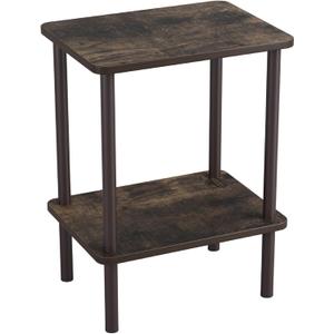 Apicizon 2 Tier End Table, Small Side Table with Solid Wood Legs, Boho Bedside Table with Storage Shelf, Nightstand for Small Spaces, Bedroom, Living Room, Entryway, Easy Assembly, Rustic Oak (1 Set)