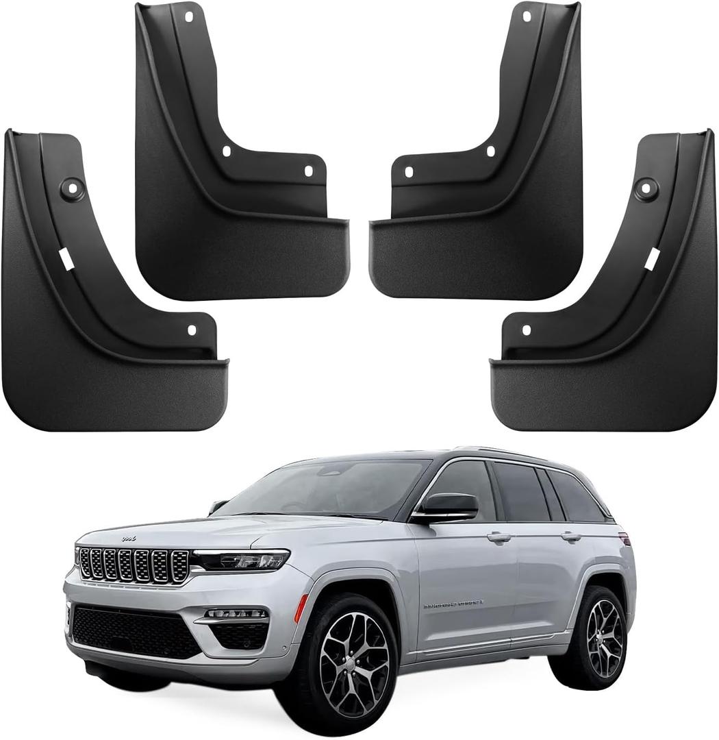 Ecarzo Mud Flaps Fit for 5th Gen Jeep Grand Cherokee 2025 2024 2023 2022 No Drilling Required All Weather Mud Splash Guards Mudflap Front & Rear Gen Jeep Grand Cherokee 2Row Accessories 4pcs (Non L)