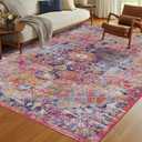 Washable Rugs 9x12 Area Rugs for Living Room,Rugs for Bedroom, Large Carpets,Ultra Soft Faux Wool Retro Dining Room Rug,Non Slip&Non-Shedding Low Pile Vintage Print Rug Indoor for Home Office
