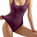 SUUKSESS Women Sexy Scoop Neck Thong Bodysuit Backless Cami Bodysuit Top, Small