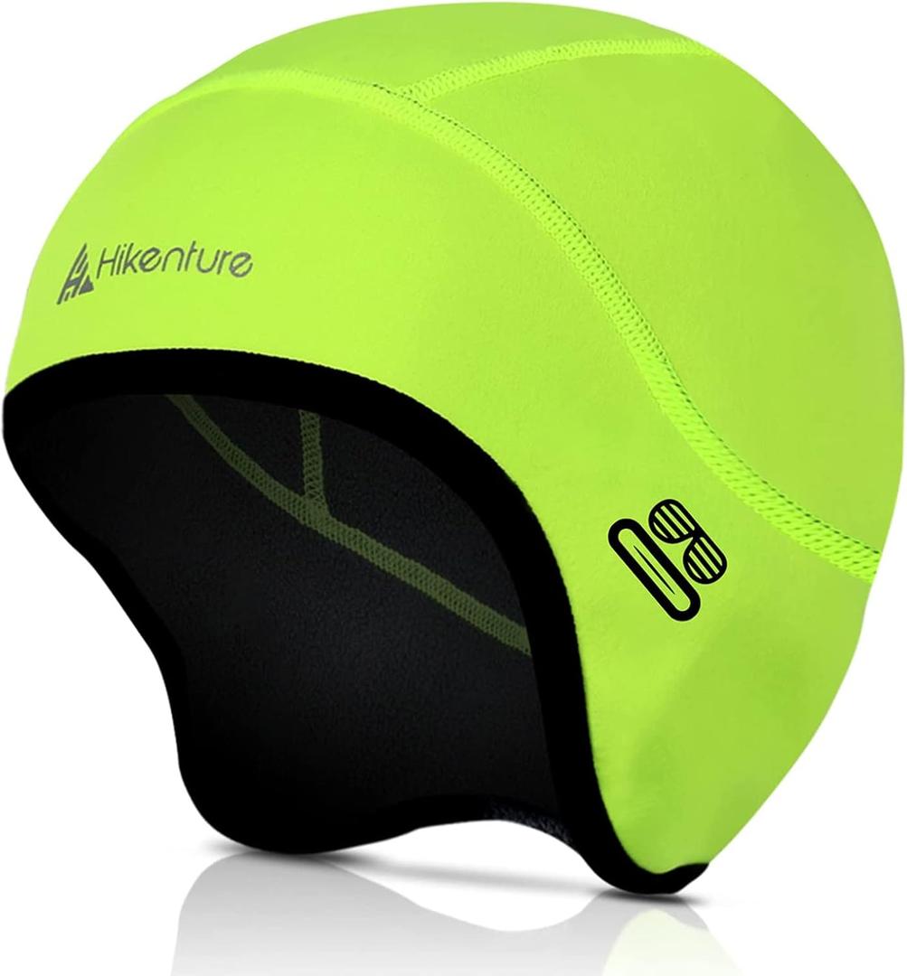 Hikenture Skull Cap Helmet Liner with Glasses Holes, Winter Thermal Cycling Cap for Men & Women, Cycling Hat Beanie (Fluorescent Green)