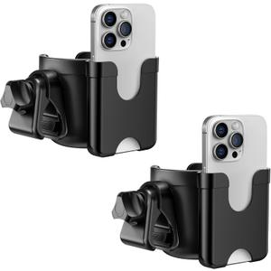 Guiseapue 2 Packs Cup Holder for Walker: Stroller Cup Holder Attachment with Phone Holder, Wheelchair/Stroller Accessories for Uppababy, Nuna, Doona, Bike, Scooter, Baby Travel Essential, Black