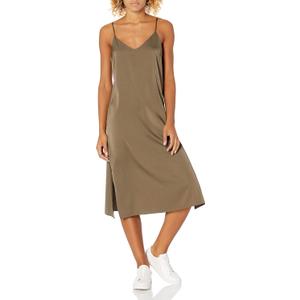 The Drop Women's Ana Silky V-Neck Midi Slip Dress (Medium, Dark Olive)