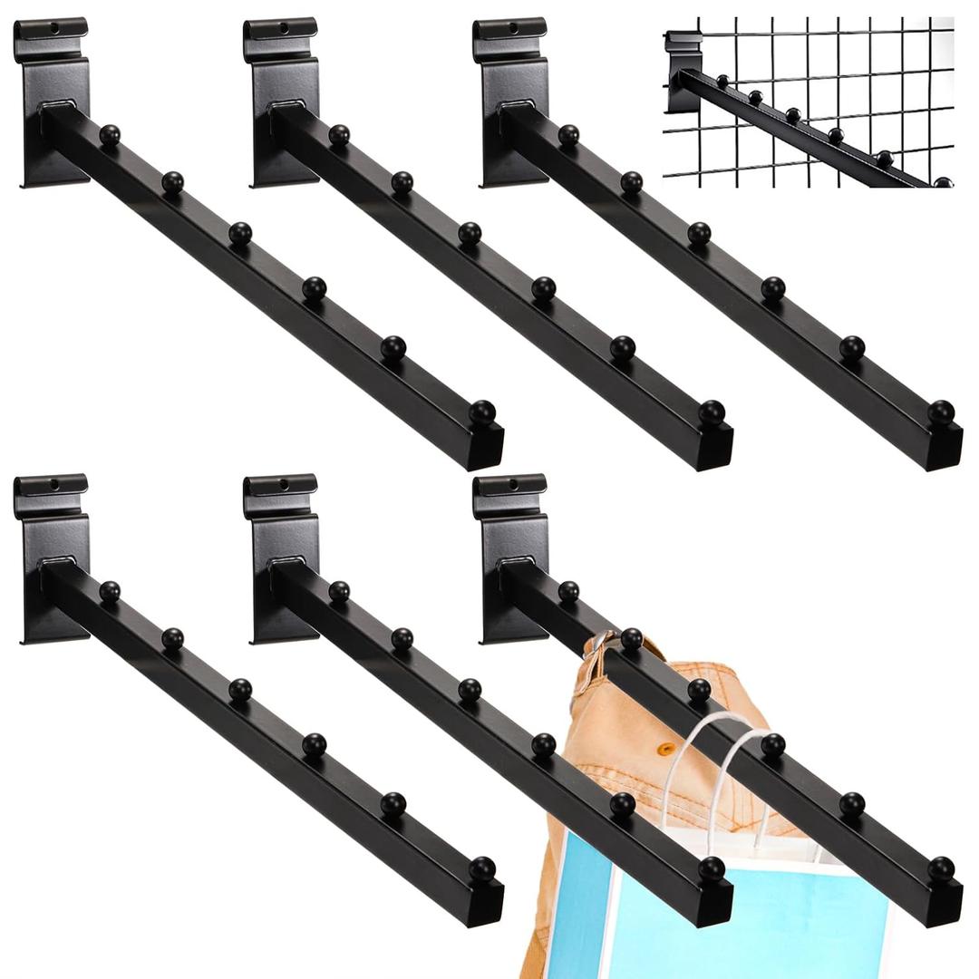 6 Pack 6 Ball Waterfall for Grid Wall, 15.8 Inch Waterfall Hooks, Black Gridwall Hooks, Heavy Duty Grid Panel Pegs for Clothing Retail Shirt, Grid Wall Accessories