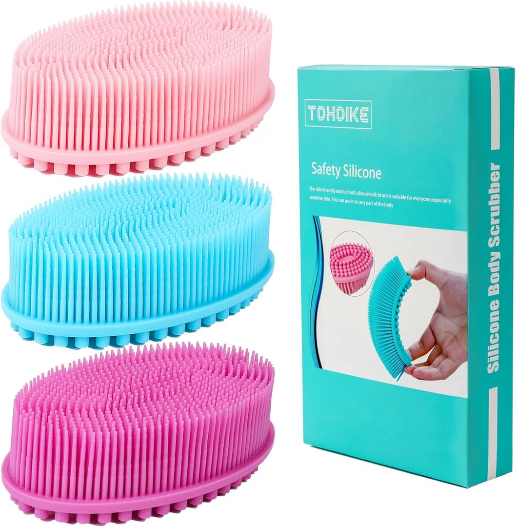 TDHDIKE Silicone Body Scrubber Loofah - Set of 3 Soft Exfoliating Body Bath Shower Scrubber Loofsh Brush for Sensitive Kids Women Men All Kinds of Skin (Colors: Unknown)