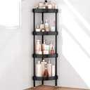 Nieifi Corner Shower Caddy Stand-4 Tier Rustproof Anodized Aluminum Standing Shower Organizer-Shower Caddy Corner-Dual Stability to Anti-Shaking-Height-Adjustable Legs for Uneven Surfaces-Black