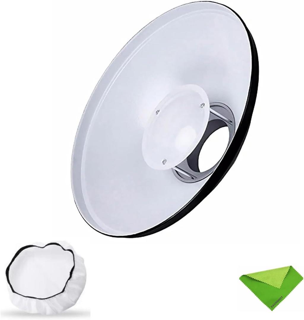 White Beauty Dish Bowens Mount Reflector w/White Diffuser, Light Modifier for Bowens Mount Studio Strobe Flash Light