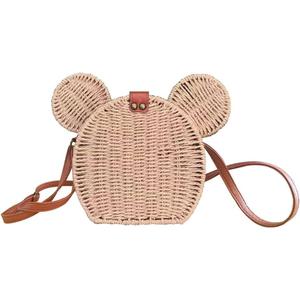 EXIGENT Kawaii Rattan Straw Shoulder Crossbody Bag Purse Cute Women's Handbag
